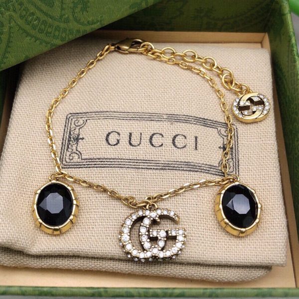 18K Double G Black Stones Bracelet