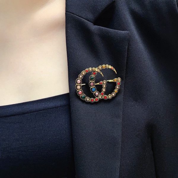 18K Double G Color Crystal Brooch - Image 6