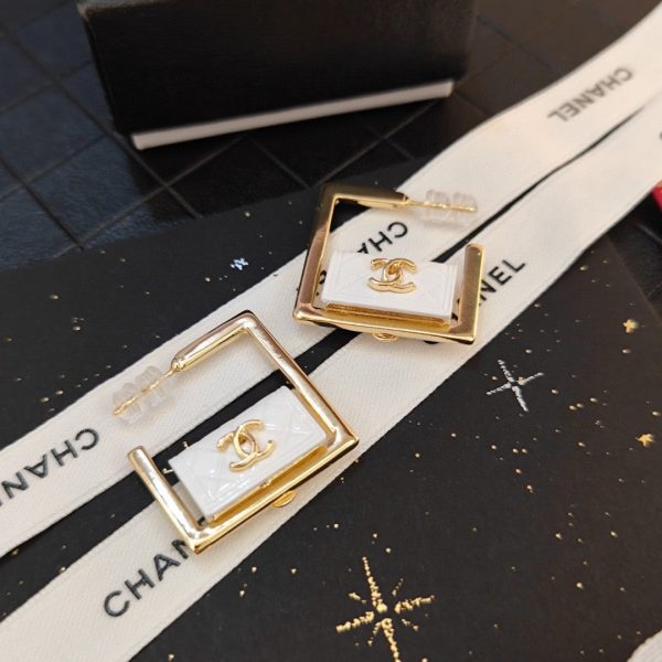 18K CC White Bag Hoop Earrings - 图片 2