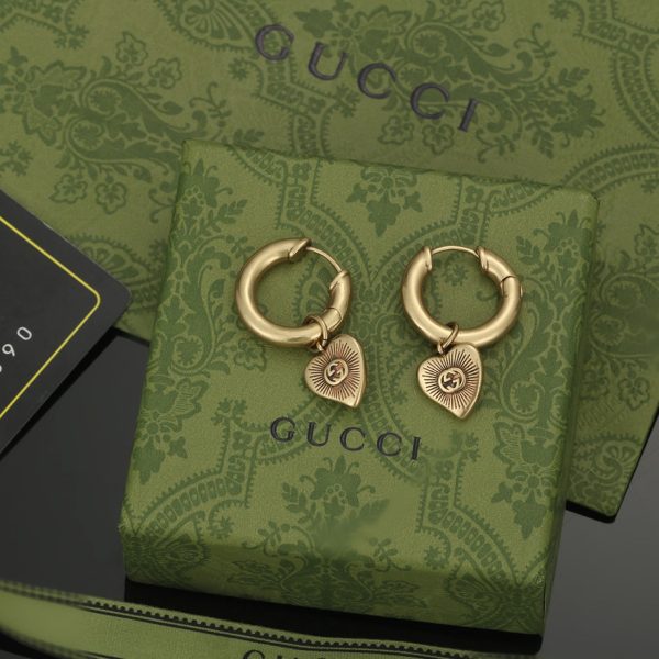 18K Double G Vintage Peach Heart Earrings - 图片 5