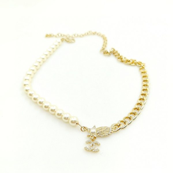18K CC Pearl Chain Choker Necklace