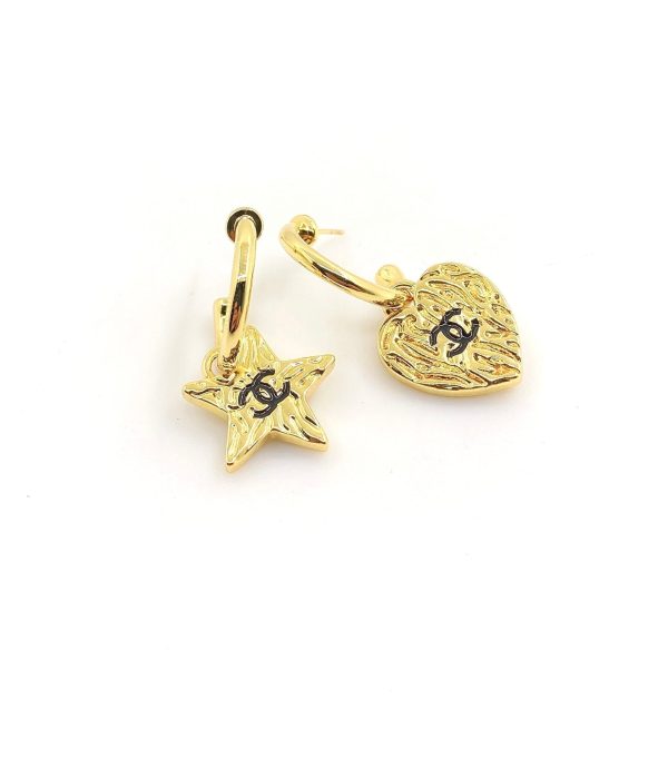18K CC Heart Star Earrings - 图片 3