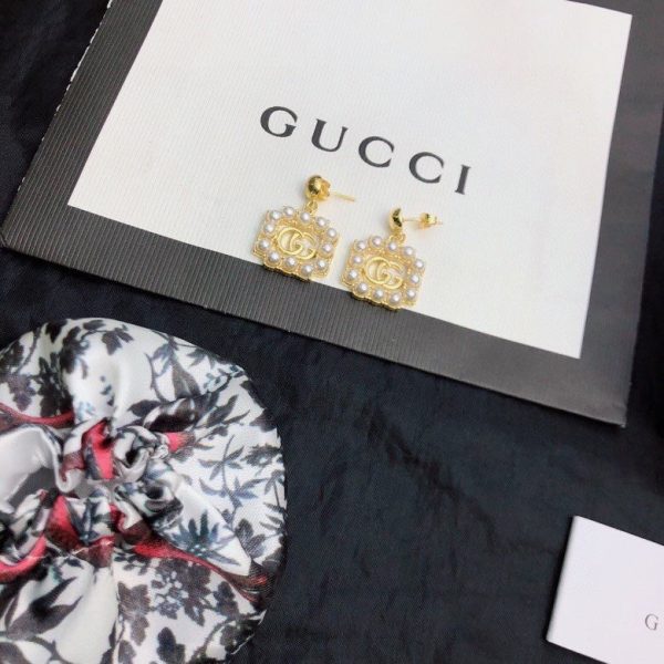 18K Double G Square Pearls Earrings - 图片 7