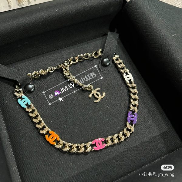 18K CC Color Logo Chain Necklace - Image 3