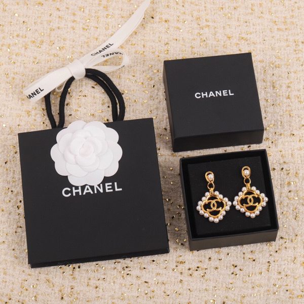 18K CC Square Pearl Pendant Earrings - 图片 3