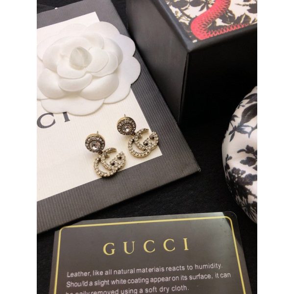 18K Double G GG Crystal Pendant Earrings - 图片 2