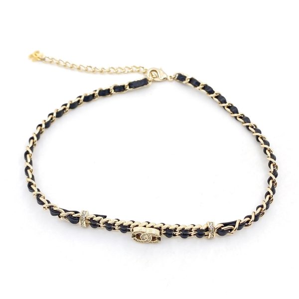 18K CC Leather Choker Necklace