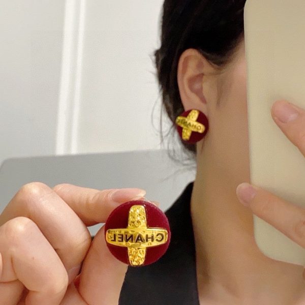 18K CC Red Yellow Gold Earrings - 图片 2
