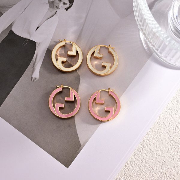 18K Double G Pink Hollow Earrings - 图片 2
