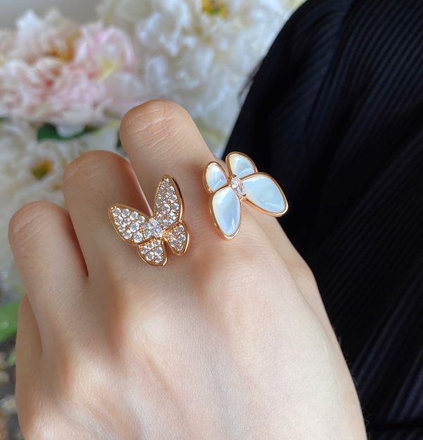 18K Two Butterfly Between the Finger Pearl Ring - 图片 2
