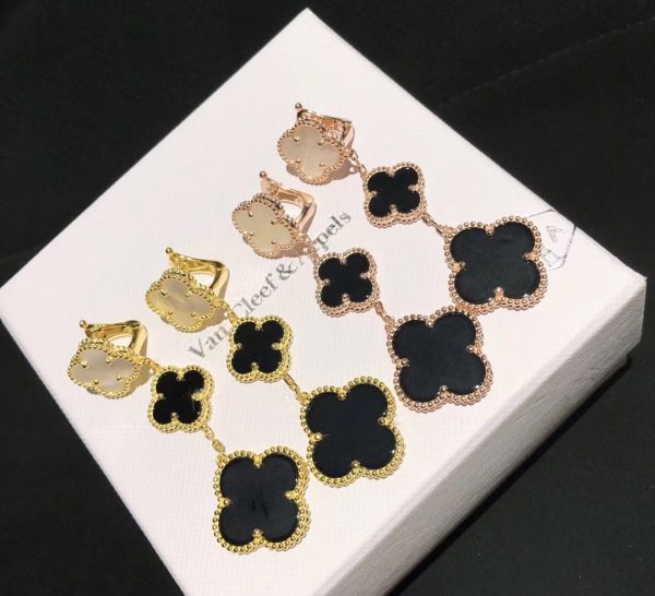 18K Magic Alhambra Three Pearls Motifs Earrings - 图片 11
