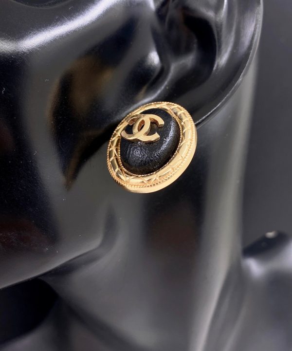 18K CC Oval Leather Earrings - 图片 2