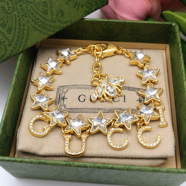 18K Double G Script Crystals Bracelet - 图片 3
