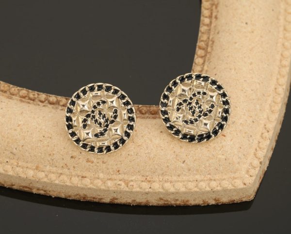 18K CC Diamond Round Earrings - 图片 2