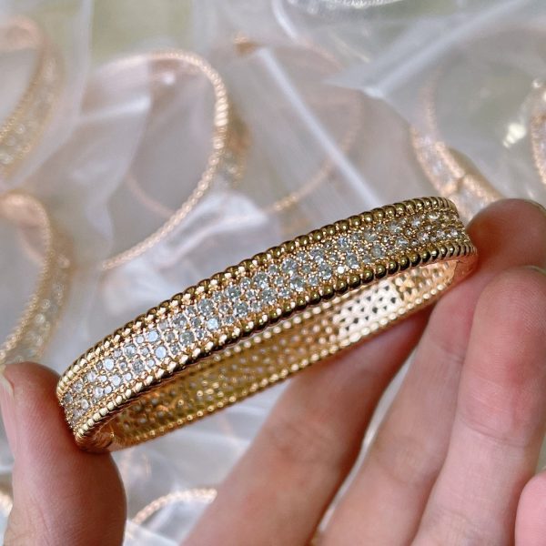18K Rose Gold Perlée Diamonds Three Rows Bracelet - 图片 2