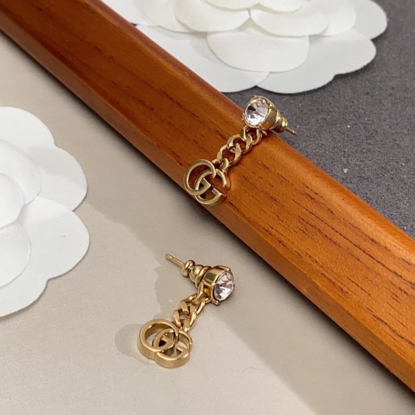 18k Double G Crystal Chain Earrings - 图片 4