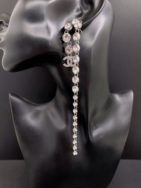 18K CC Long Crystal Earrings - 图片 2