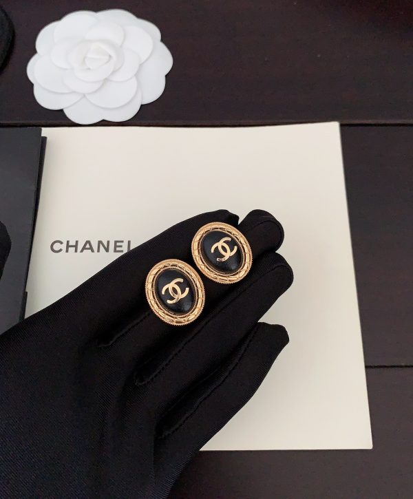 18K CC Oval Leather Earrings - 图片 3