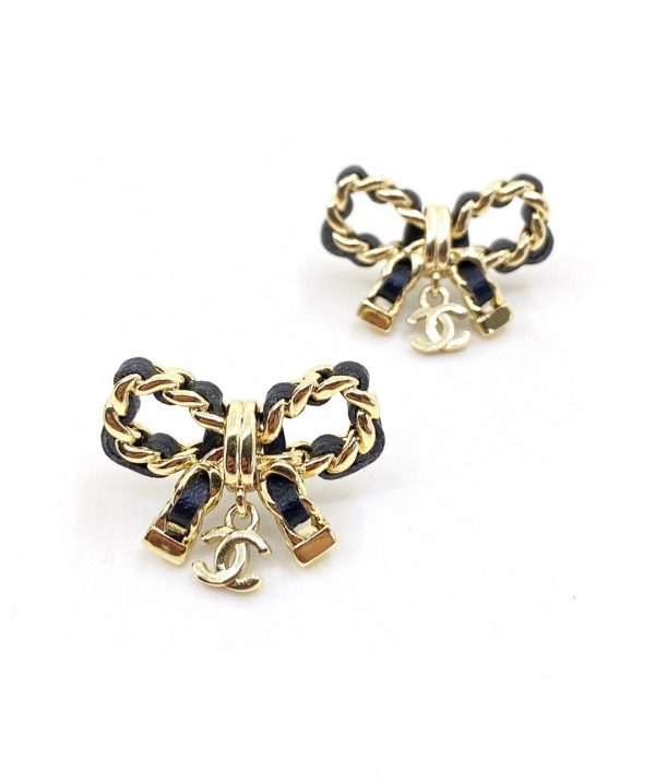 18K CC Bow Tie Strass Earrings - 图片 4