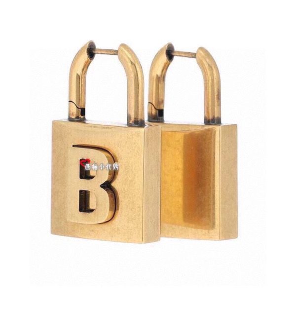 18K BB Gold Small Lock Earrings - 图片 4
