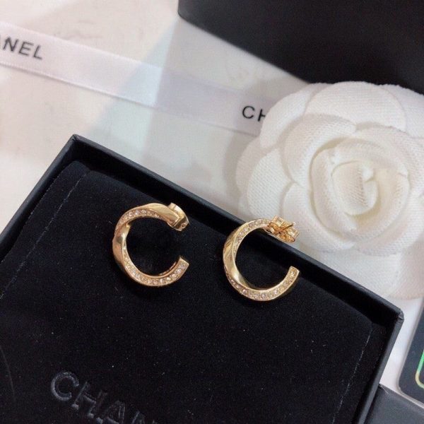 18K CC Half Cirle Diamond Earrings - 图片 2