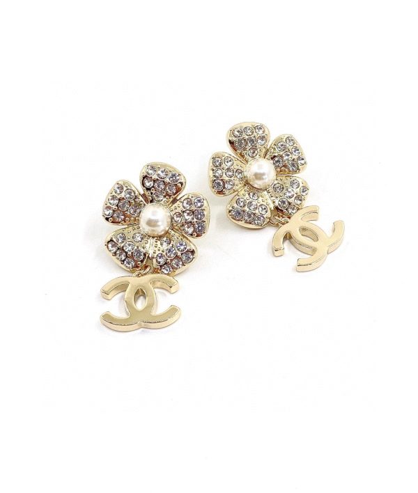 18K CC Flower Full Crystals Earrings - 图片 4