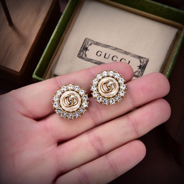 18K Double G Flower Crystals Earrings - 图片 2