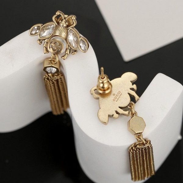 18K Double G Bee Tassel Crystal Earrings - 图片 3