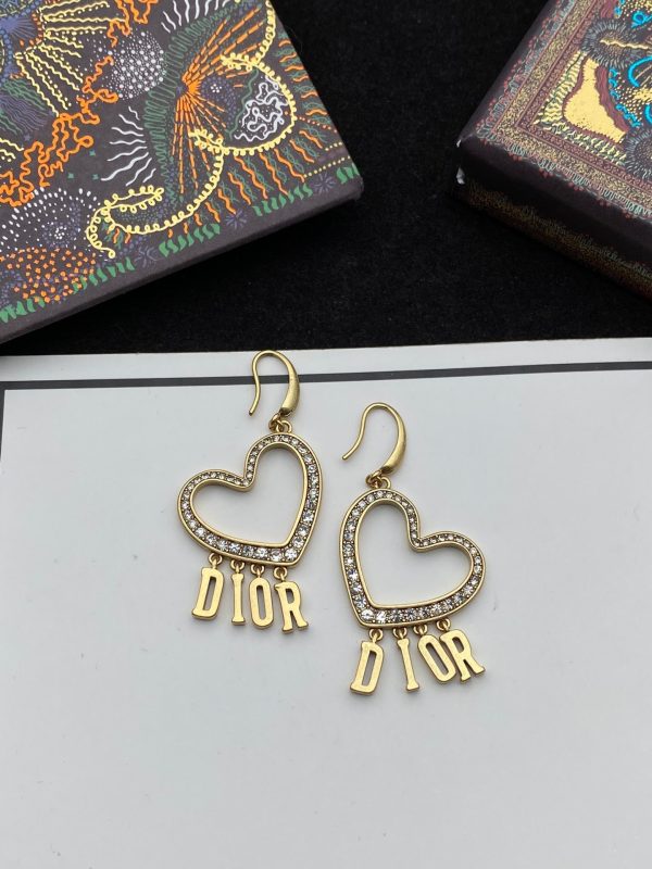 18K CD Heart Crystal Earrings - 图片 2