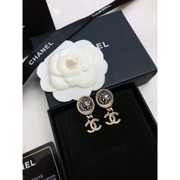 18K CC Black Crystal Earrings - 图片 2
