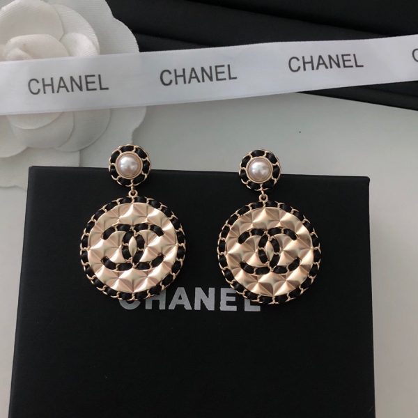 18K CC Leather Round Earrings - 图片 2