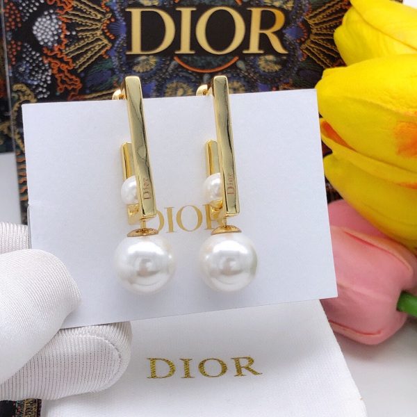 18K CD Square Pearl Earrings - 图片 2