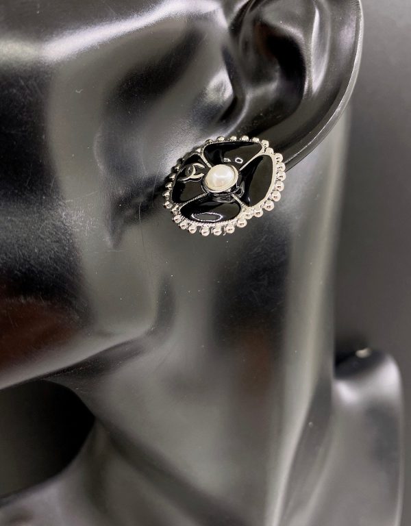 18k CC Black Pearl Clover Earrings - 图片 5
