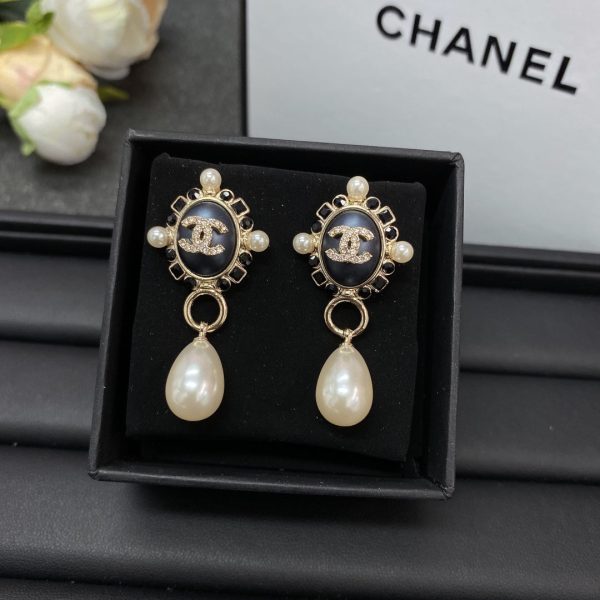 18K CC Pearl Pendant Earrings - 图片 2