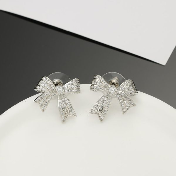 18K CC Bow Tie Diamond Earrings - 图片 6