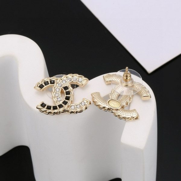 18K CC Crystal Leather Earrings - 图片 2