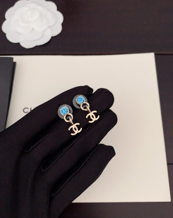 18K CC Blue Crystal Earrings - 图片 2