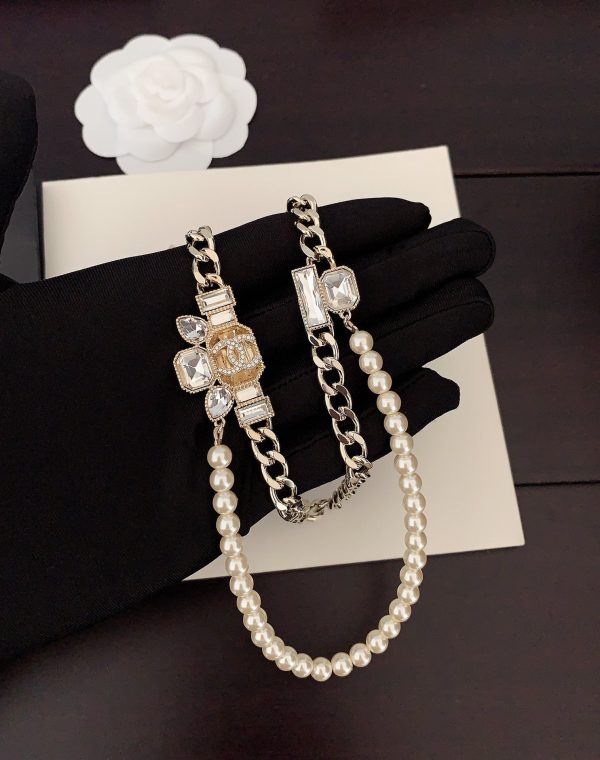 18K CC Pearls Crystals Necklace - 图片 2