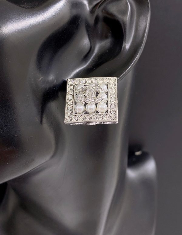 18K CC Square Diamond Earrings - 图片 2