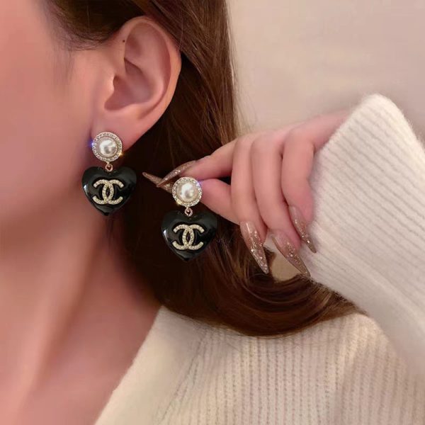 18K CC Black Heart Earrings - 图片 2
