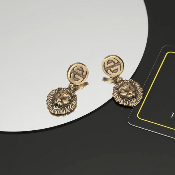 18K Double G Lion Pendant Earrings - 图片 2