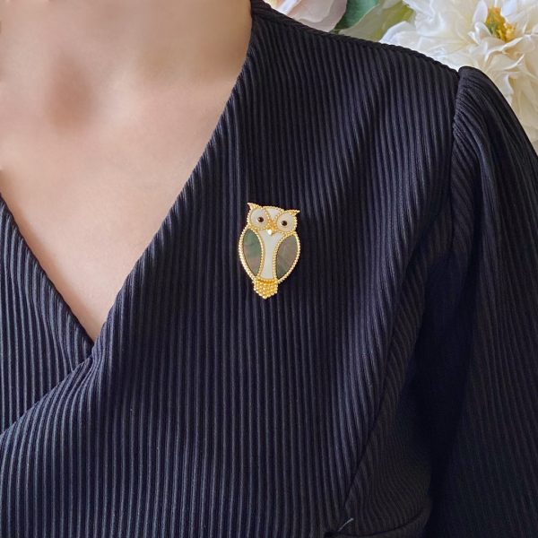 18K Lucky Animals Owl Clip Brooch - 图片 2