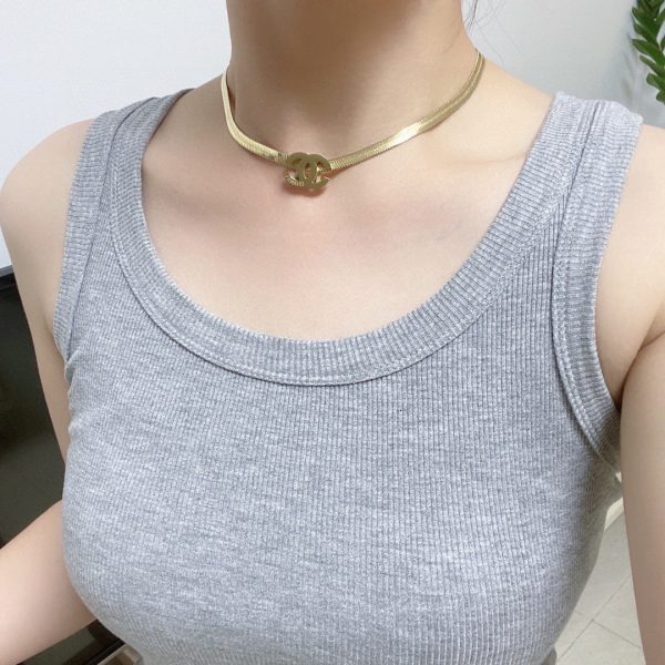 18K CC Gold Chain Choker Necklace - 图片 4