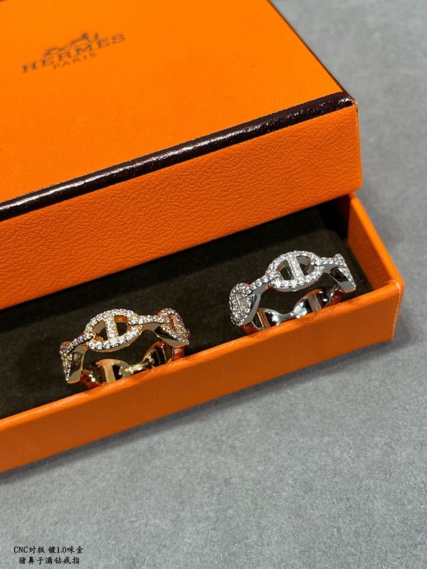 18K Chaine D'Ancre Enchainee Diamond H Ring - 图片 7