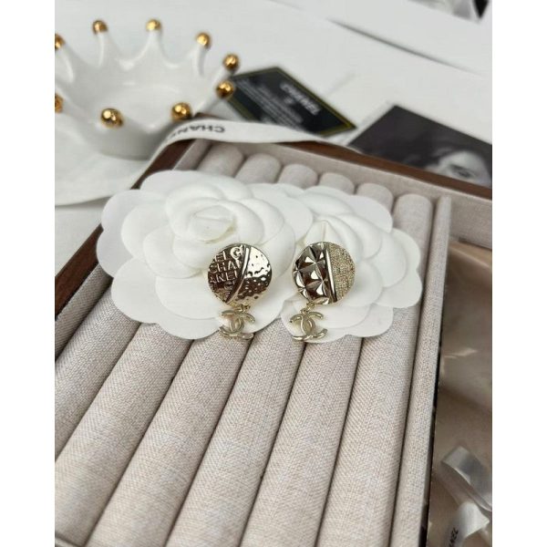 18K CC Gold Round Pendant Earrings - 图片 2