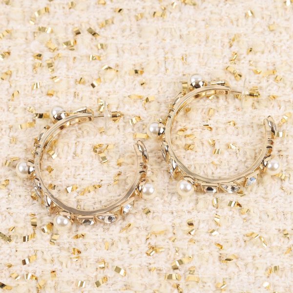18K CC Pearl Crystal Earrings - 图片 7
