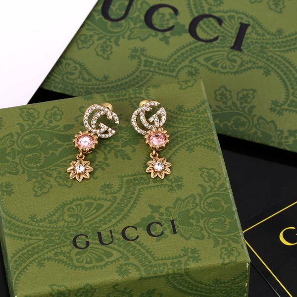 18K Double G Flower Crystal Earrings - 图片 3