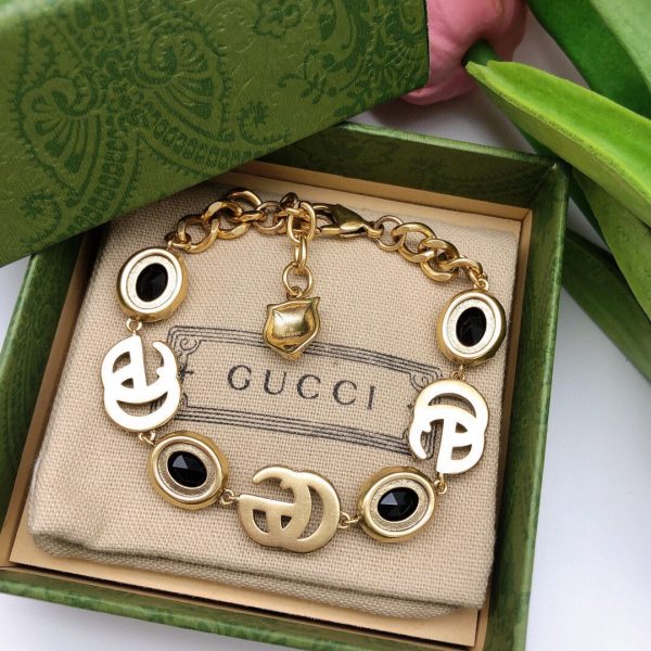 18K Double G Black Stones Chain Bracelet - 图片 4