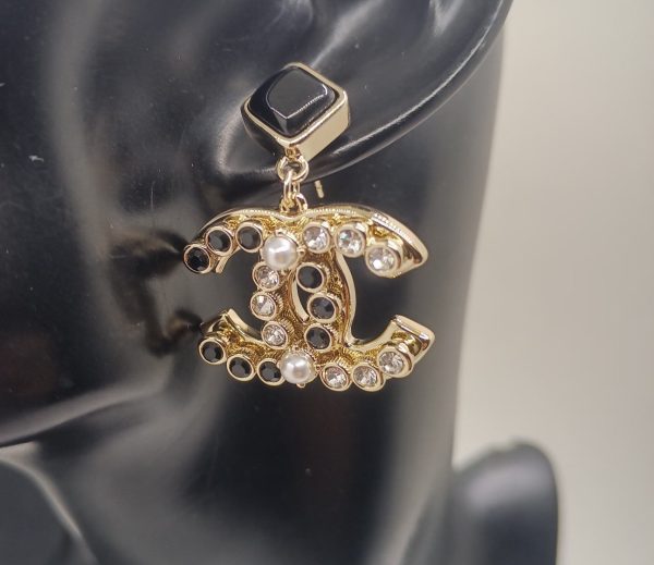 18K CC Black Crystals Earrings - 图片 2