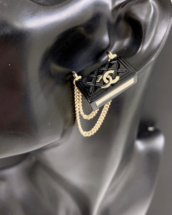 18K CC Black Bag Pendant Earrings - 图片 2